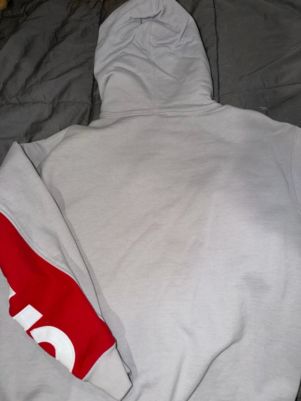 Supreme Gray Hoodie with Red Logo Panels - Picture 4 of 4